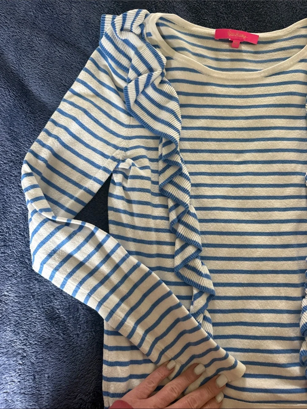 Lilly Pulitzer Ruth Ruffle Striped Sweater ๐๐ค๐๐ค - Picture 4 of 4